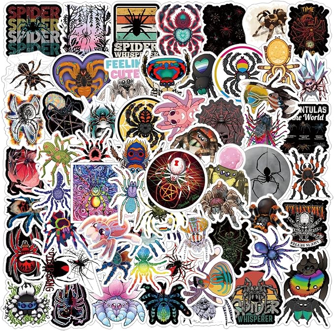 Spider Halloween Stickers 63Pcs Horror Fear Animals Pack | Cool Colorful Deacls Graffiti for Skateboard Luggage Water Bottle Laptop Computer Phone