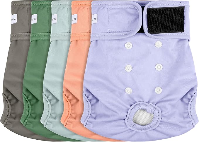 5 Pack Reusable Diapers for Doggie, Highly Absorbent Dog Diapers Female for Pet with Incontinence or Frequent Urination, Large Dog Diapers Female, Pink & Purple