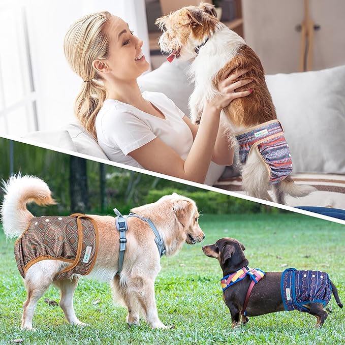 Langsprit Washable Female Dog Diapers - Doggie Reusable Diapers for Doggy Puppy Female in Period - Highly Absorbent Dog Heat Panties Plaid-1 L