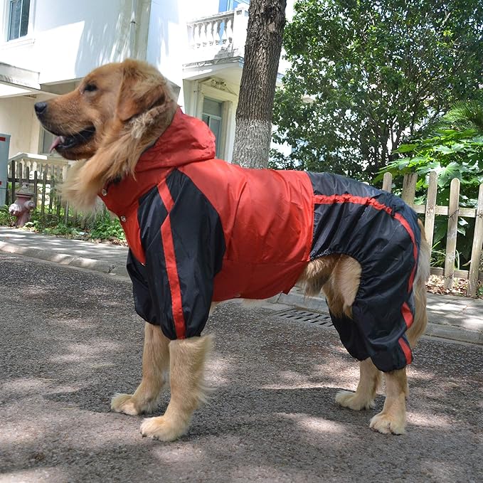 Lovelonglong Dog Hooded Raincoat, Small Dog Rain Jacket Poncho Waterproof Clothes with Hood Breathable 4 Feet Four Legs Rain Coats for Small Medium Large Pet Dogs Red S