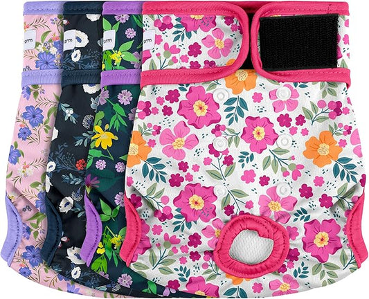 4 Pack Reusable Female Dog Diaper, Highly Absorbent Doggie Diapers for Female Dogs, Dog Diaper Medium, Flowers