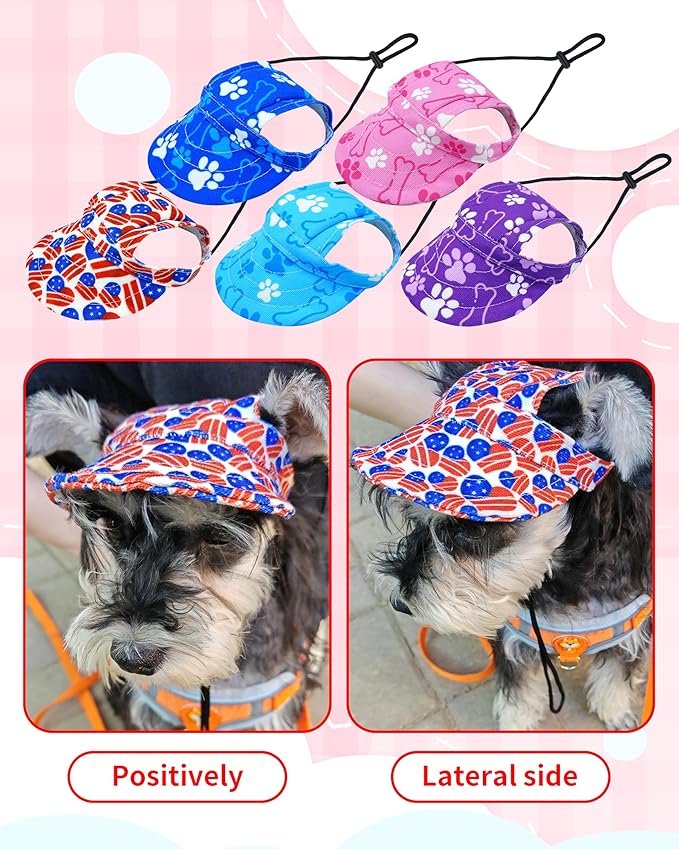 PET SHOW 4th of July Dog Baseball Cap American Flag Dog Visors for Small Medium Dogs Waterproof Pet Sun Hats with Ear Holes Adjustable Drawstring Patriotic Boy Girl Puppy Hat- Independence Day/M