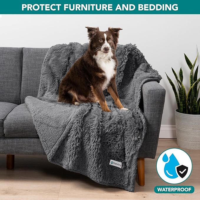 PetAmi Waterproof Dog Blanket for Small Medium Dogs, Calming Fleece Cat Blanket, Couch Protector Washable Sherpa Faux Fur Pet Throw for Puppy, Soft Reversible 29x40 Gray