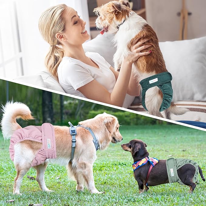 Langsprit Washable Female Dog Diapers (3 Pack) - No Leak Reusable Diapers for Doggy Female in Period - Highly Absorbent Dog Heat Panties with Adjustable Snaps Black L Size