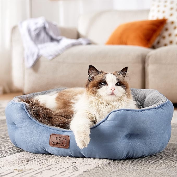 Bedsure Dog Beds for Small Dogs - Round Cat Beds for Indoor Cats, Washable Pet Bed for Puppy and Kitten with Slip-Resistant Bottom, 20 Inches, Frost Blue