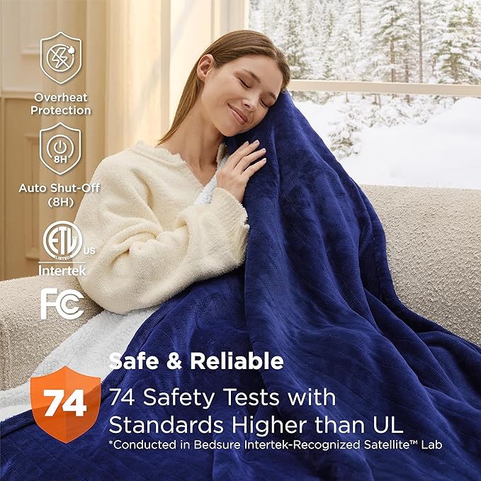 Bedsure Heated Blanket Throw Blanket - Fast Heating Electric Blanket, Soft Flannel Throw with 6 Time Settings(Up to 10H), 6 Heating Settings, Gifts for Grandma & Grandpa (50"x60", Pageant Blue)