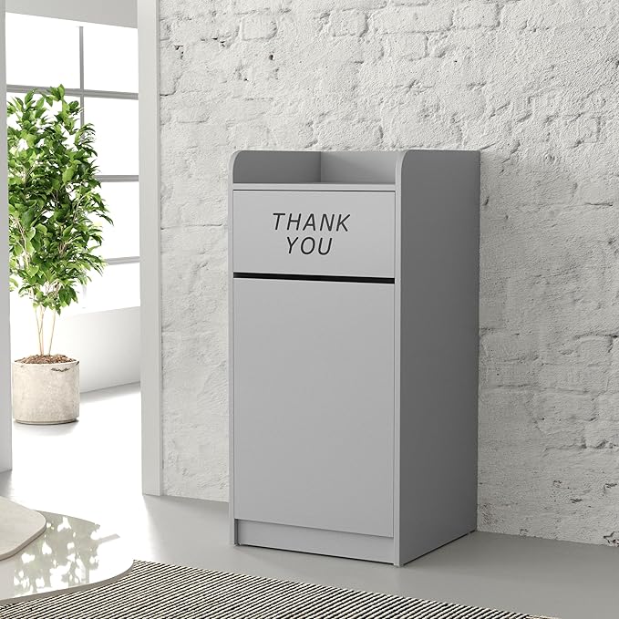 Flash Furniture Sony Laminate Wood Tray-Top Commercial Grade Trash Receptacle in Gray