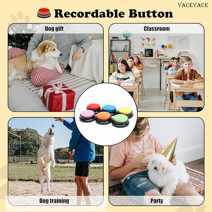 Buttons for Dogs to Communicate, 6Pcs Colorful Voice Recording Buttons for Cat or Dog, Talking Buttons Starter Set