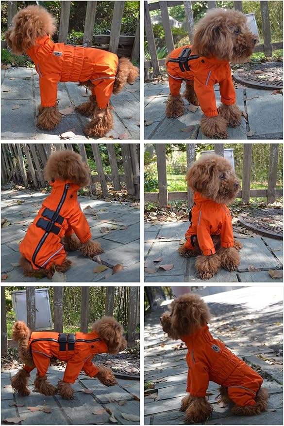 Lovelonglong Waterproof Dog Raincoat – 4-Leg Full Body Dog Rain Suit with Reflective Strips & Leash Opening, Outdoor Dog Jacket for Rainy Weather