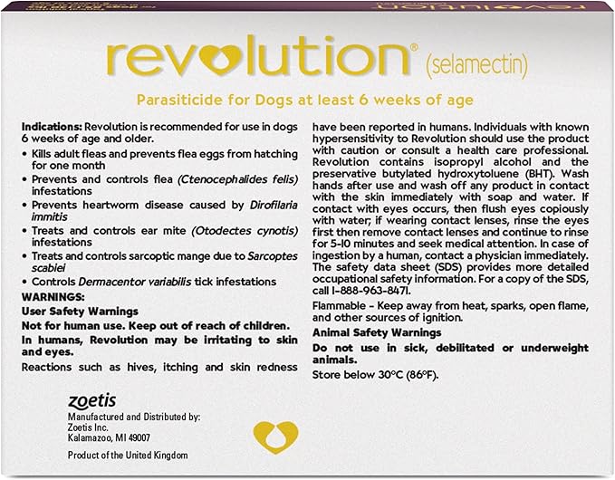 Revolution (selamectin) Topical Solution for Dogs, 85.1-130 lbs (Plum), 3 Tubes