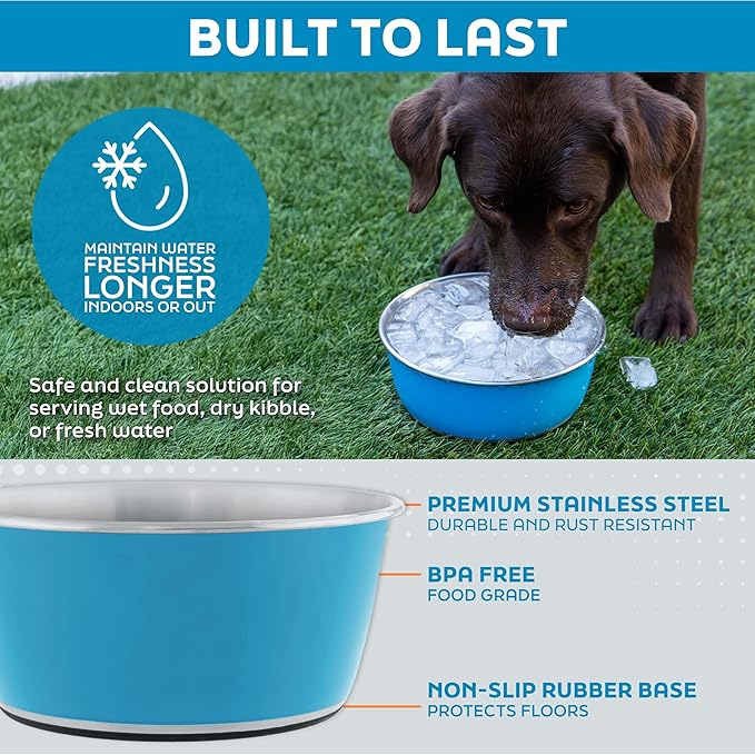 Master Pet Supply Stainless Steel Dog Bowls Set of 2 (128 Oz Each) with Non-Slip Rubber Base - Bone White - Basic Dog Food Bowl Water & Food Bowls for Small Medium Large Dogs & Cats, Metal Dish