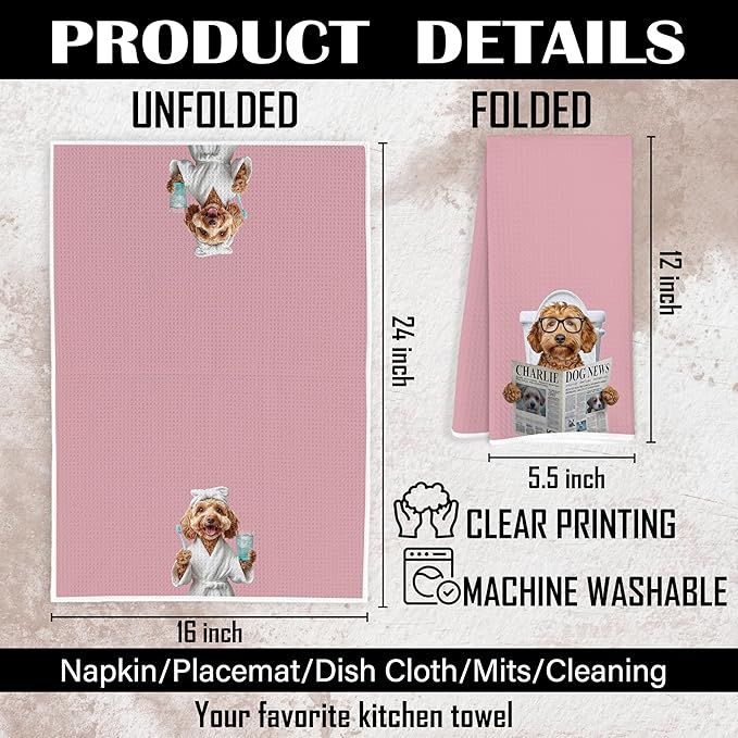Funny Cavapoo Dog Bathroom Hand Towels, Cavapoo Gifts for Women, Dogs Bathroom Decor, Pink Trendy Dog Hand Towels for Bath Room Washroom Spa Gym Decor, 16x24 Inch Set of 2