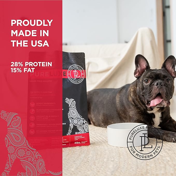 PURELUXE Grain and Gluten Free Dog Food, Lamb and Chickpea Elite Nutrition, Hypoallergenic, for All Breeds and Sizes, All Life Stages, Made in The USA, 4lbs