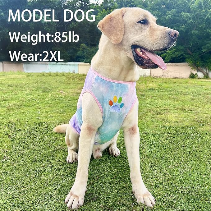 Dog Vest Summer Shirt Tie Dye Clothes Cool Breathable Cotton T-Shirt Large Dogs Boys Girls Shirt L