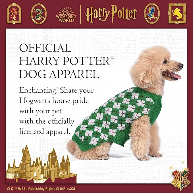 Harry Potter Slytherin Dog Sweater - Pet Outerwear for Dogs - Officially Licensed Dog Apparel & Accessories for Hogwarts Houses, Size Large