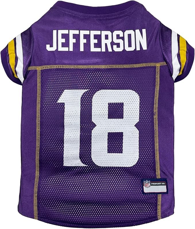 NFLPA Justin Jefferson PET Jersey, NFL Dog Shirt, Size X-Small, Minnesota Vikings Mesh Jersey for Dogs