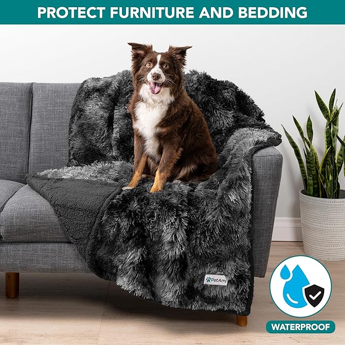PetAmi Waterproof Dog Blanket for Small Medium Dogs, Calming Fleece Cat Blanket, Couch Protector Washable Sherpa Faux Fur Pet Throw for Puppy, Soft Reversible 29x40 Tie-Dye Black
