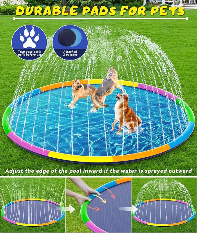 EPN Splash Pad, 16.4 FT Size Extra Large Sprinkler Play Mat for Dogs & Kids, Thicker Pool Summer Outdoor Water Toys Fountain Pad for 3+ Children & Pets
