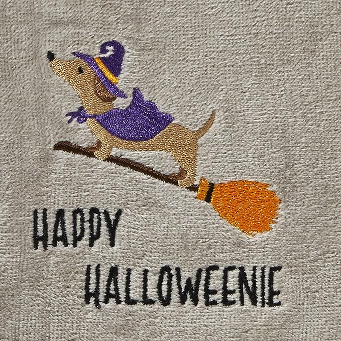 SKL Home Halloween Happy Halloweenie Hand Towel 2pc Set for Bath/Kitchen/Bar & Gift, Gray