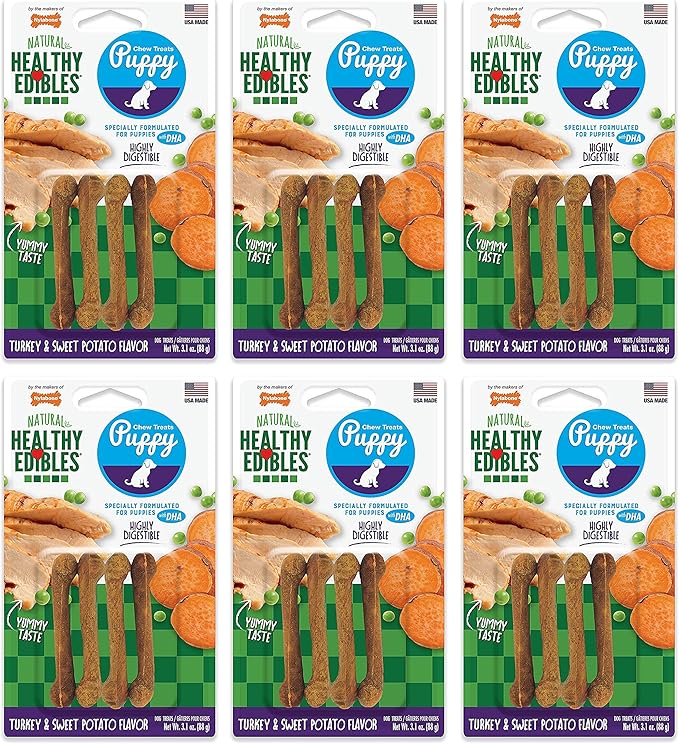 Nylabone 6 Pack of Turkey and Sweet Potato Healthy Edibles Puppy Treats, 3.1 Ounces each, Made in the USA