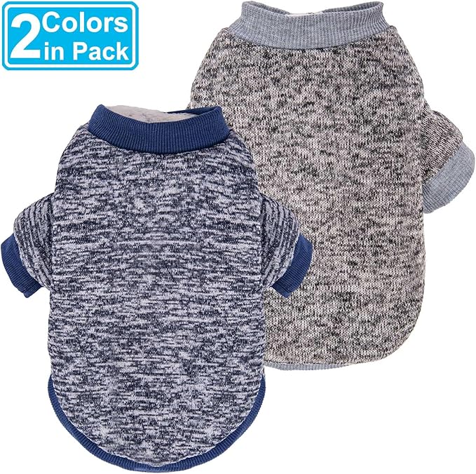 Dog Sweater, Dog Sweaters for Small Dogs, 2, 3 Pack Warm Soft Pet Clothes for Puppy, Medium Large Cat, Dogs Girl or Boy, Dog Shirt for Winter Christmas (Coat Grey+Navy, XX-Small)