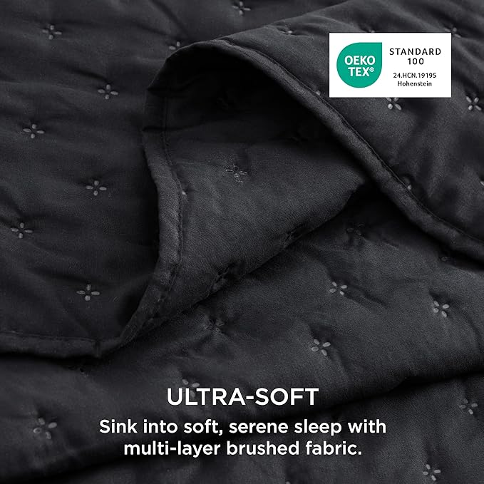 Bedsure Quilts Queen Size - Black Bedspread Queen Size & Lightweight Comforter, Modern Coverlet with Clover Pattern, Ultra Soft All-Season Bedding, 90 x 96 Inches | Stitch-Free Quilting, Ultra Soft, Lightweight, Machine Washable, Pet-Friendly