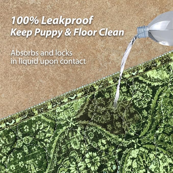 nunubaby Washable Pee Pads for Dogs, Stylish, Non-Slip and Leak-Proof Pee Pads. Reusable Potty Pads for Dogs for Crates and Floors.(Green/Multi, 18" x24" )