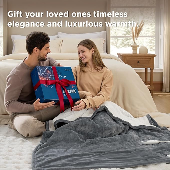 Bedsure Heated Blanket Throw Blanket - Fast Heating Electric Blanket, Soft Flannel Throw with 6 Time Settings(Up to 10H), 6 Heating Settings, Warm Gifts for Grandma Grandpa Seniors (50"x60", Ivory)