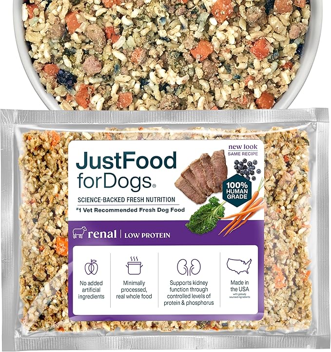 Just Food For Dogs Vet RX Frozen Fresh Prescription Dog Food, Human Grade, Vet Recommended Fresh Pet Meal or Toppers, Limited Ingredient, Prescription Diet, Renal Support 72 oz - 7 Pack