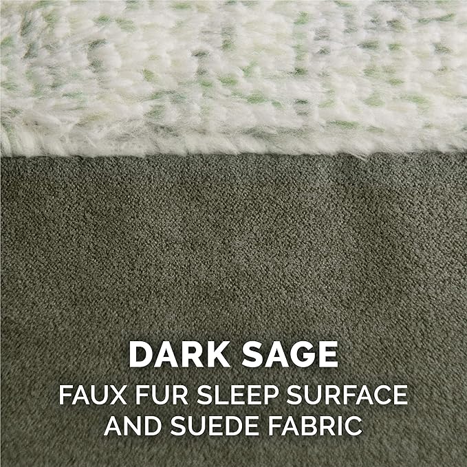 Furhaven Replacement Dog Bed Cover Two-Tone Faux Fur & Suede L Shaped Chaise, Machine Washable - Dark Sage, Large