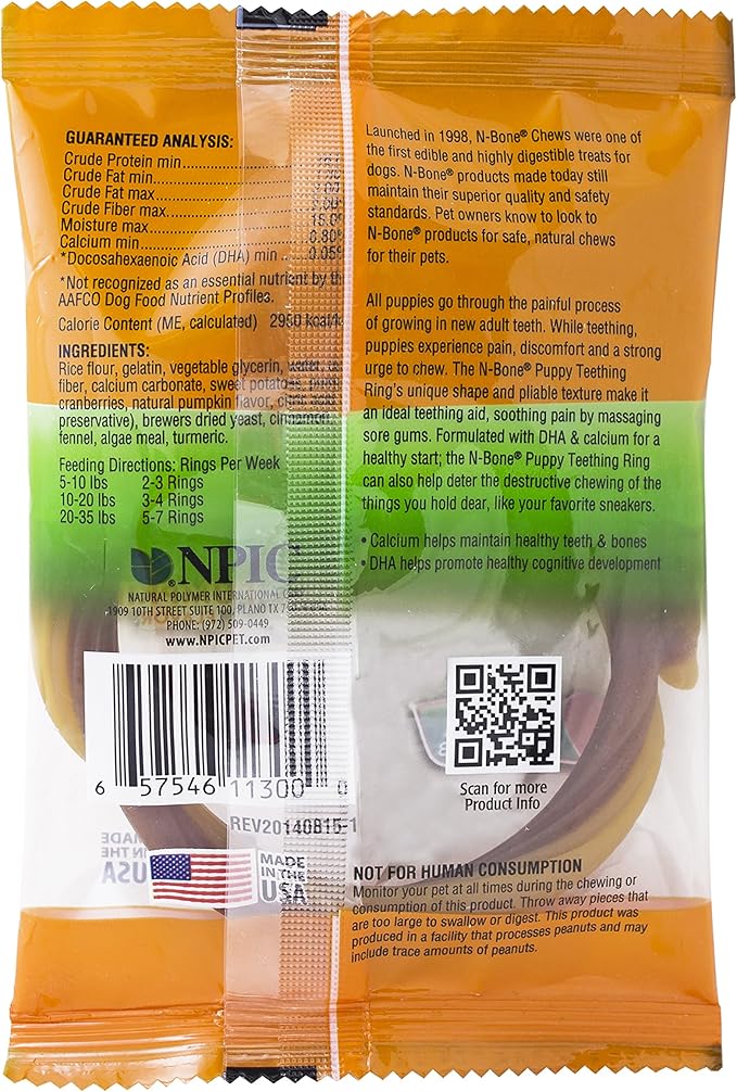 N-Bone Puppy Teething Ring Pumpkin Flavor, Single