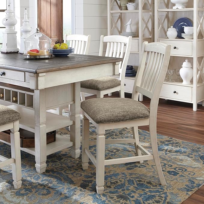 Signature Design by Ashley Bolanburg Rectangular Counter Dining Room Table, 4 Drawers, Seats 6, Storage Rack, Wood, 60" W x 40" D x 36" H, White & Brown