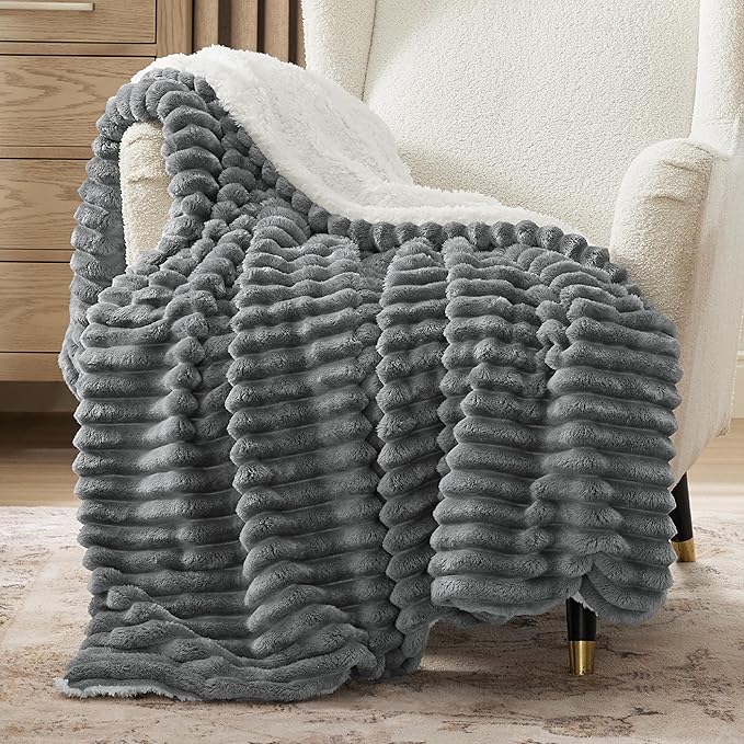 Bedsure Sherpa Blanket Twin Size for Couch - Super Soft, Cozy Fleece Thick Warm Throw for Winter, GentleSoft Plush & Fluffy Gift Blanket for Men, Home Room Decor, Dark Grey, 60x80 Inches