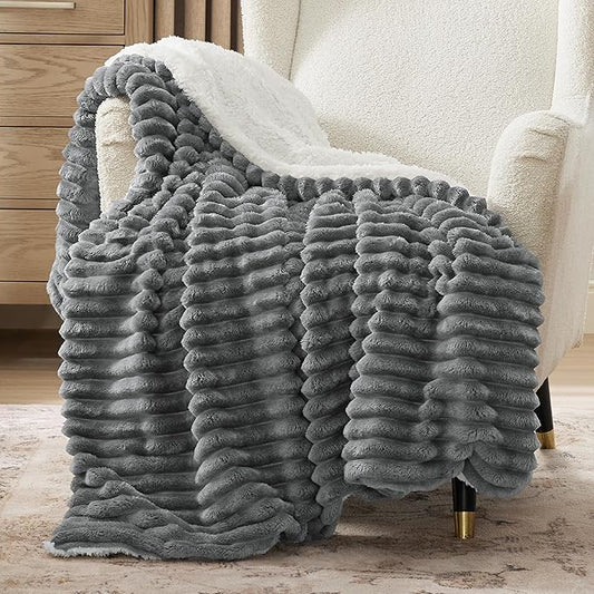 Bedsure Sherpa Blanket Twin Size for Couch - Super Soft, Cozy Fleece Thick Warm Throw for Winter, GentleSoft Plush & Fluffy Gift Blanket for Men, Home Room Decor, Dark Grey, 60x80 Inches