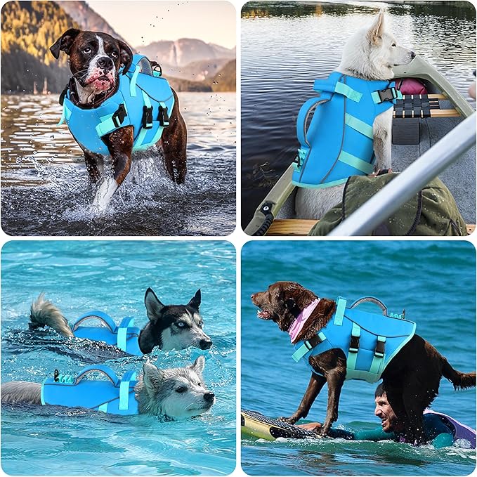 Dogcheer Dog Life Jacket with Double Rescue Handle, Reflective Dog Harness Life Vest for Swimming Boating, Adjustable Pet Swim Vest Dog Flotation Device DFD for Small Medium Large Dogs - Blue XL