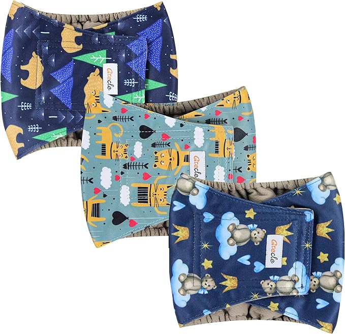 Reusable Dog Diapers Male 3Pcs, Premium Washable Belly Bands for Male Dogs XLarge, High Absorbing Male Dog Wraps for Doggie & Puppy in Incontinence, Excitable Urination and Training (Bear, XL)
