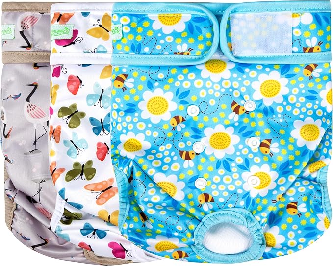 wegreeco Washable Female Dog Diapers Highly Absorbent Reusable Diapers for Dog in Heat Period, 3 Pack (Flamingoes, X-Large)