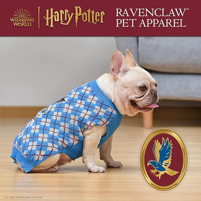 Harry Potter Ravenclaw Dog Sweater - Pet Outerwear for Dogs - Officially Licensed Dog Apparel & Accessories for Hogwarts Houses, Size Small