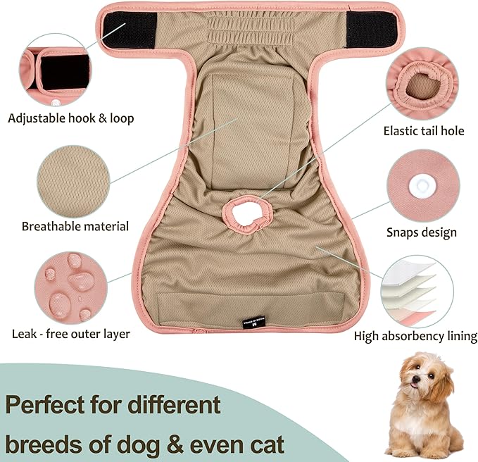 Washable Female Dog Diapers - Premium Reusable Diapers for Doggie in Heat - Highly Absorbent Dog Diapers Female for Pet Incontinence with Adjustable Snaps (Pink, XXL)