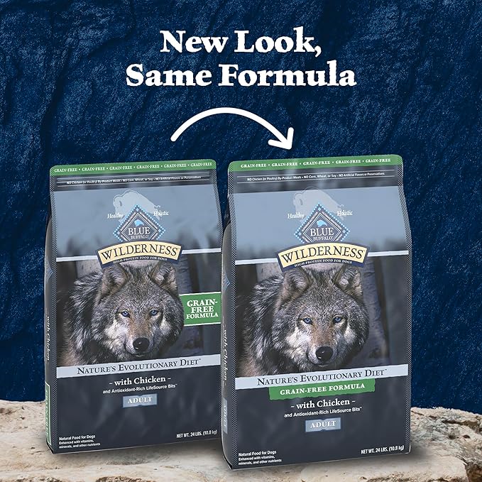 Blue Buffalo Wilderness Adult High-Protein Dry Dog Food with Real Chicken, Grain-Free, Made in the USA with Natural Ingredients, Chicken, 24-lb Bag