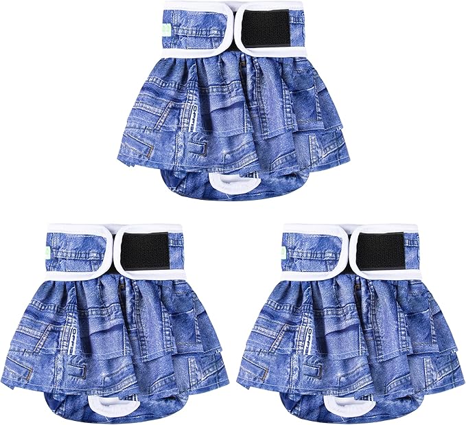 wegreeco Dog Diapers Female (3 Pack), Highly Absorbent Puppy Doggie Dog Diapers for Female Dogs Period, Washable Doggy in Heat, Small Medium Large Size (Classic Jeans, Medium)