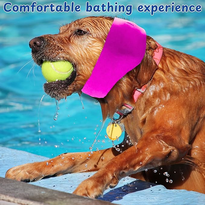 2pcs Dog Ear Covers for Swimming, Ear Protection for Dogs Bathing, Dog Bath Supplies, Ears Wrap for Dogs, Waterproof Ears Covers Swimming Cap, Adjustable Shower Cap, Puppy Swim Cap with (Pink, Red, L)
