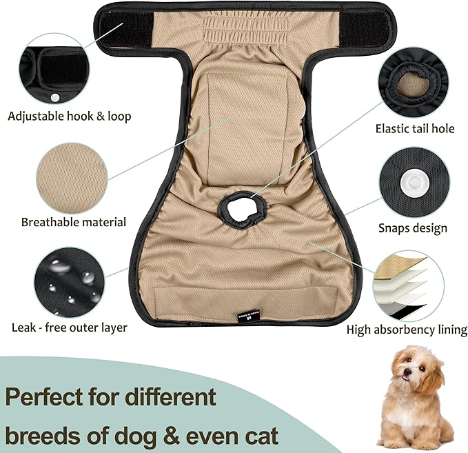 Female Dog Diapers 5Pcs - Premium Reusable Diapers for Doggie in Heat - Highly Absorbent Dog Diapers Female for Pet Incontinence with Adjustable Snaps,Black, M