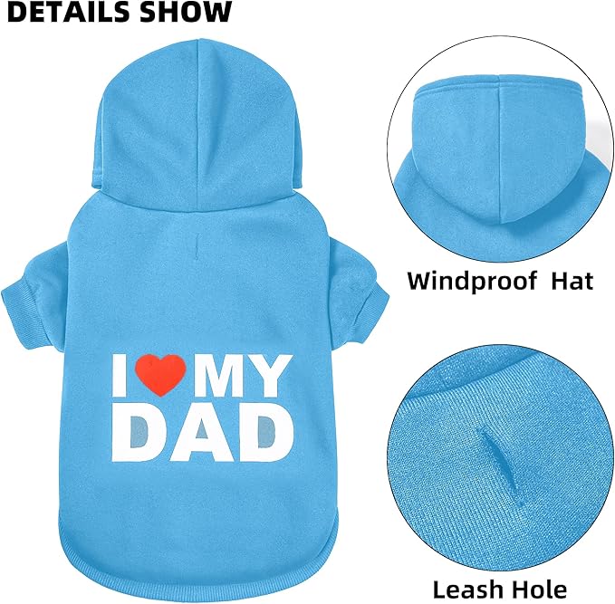 GreenJoy Dog Sweater Dog Hoodie Cold Weather Dog Coat Hooded Sweatshirt for Puppies,Cats, Small Medium Large Dogs (Blue(I Love My Dad), X-Large)