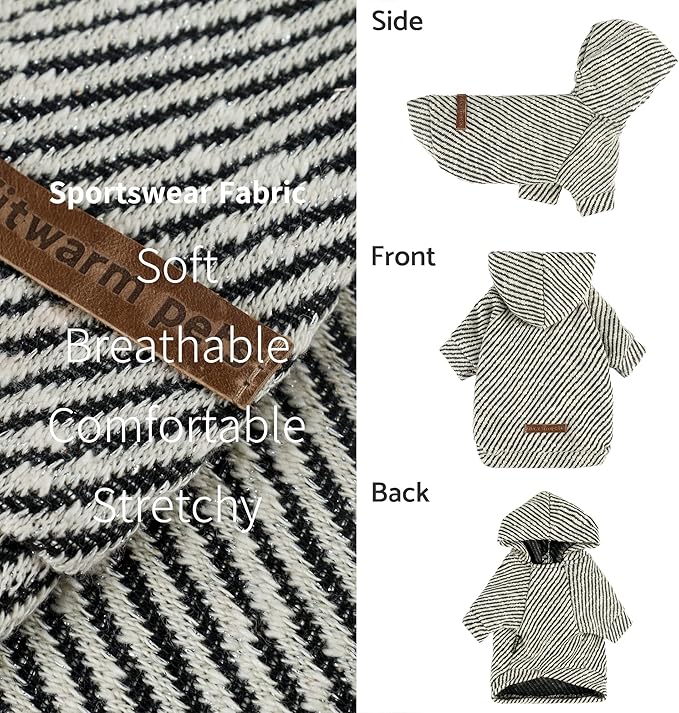 Fitwarm Sliver Striped Dog Hoodie, Doggy Winter Clothes for Small Dogs Boy Girl, Dog Sweatshirt with Hood, Lightweight Pet Hoodie, Silver, Black, Large