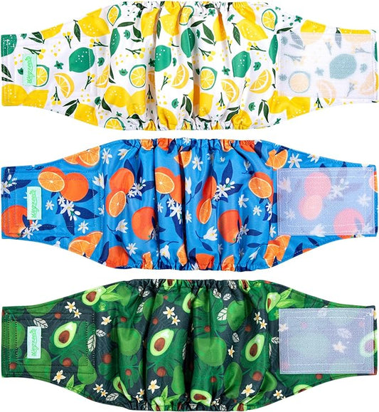 wegreeco Washable Male Dog Belly Band (Stylish Pattern)- Pack of 3 - Washable Male Dog Belly Wrap, Dog Diapers Male (Fruit, X-Small)