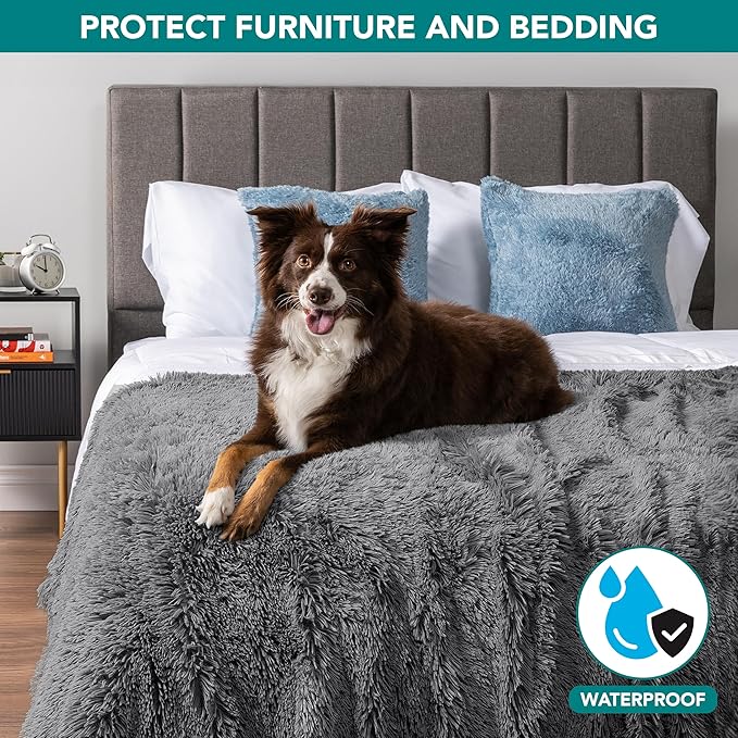 PetAmi Waterproof Dog Blanket for Medium Large Dogs, Calming Fleece Cat Blanket, Couch Protector Washable Sherpa Faux Fur Pet Throw for Puppy, Soft Reversible Leakproof 40x60 Gray