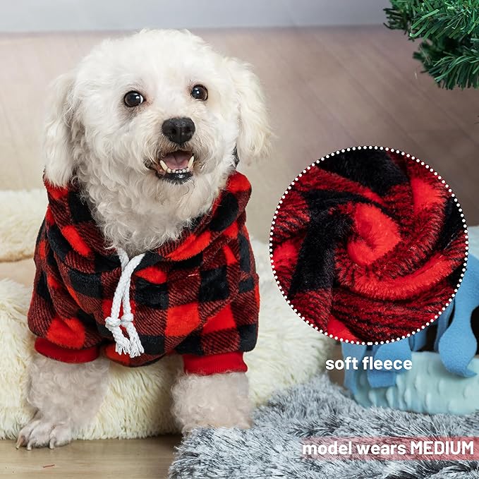 Dog Hoodie for Large Meidum Small Dogs, Winter Plaid Fleece Warm Hooded Dog Hoodies Christmas Pet Sweatshirt Clothes with Pockets for Cold Weather (S-XXL)