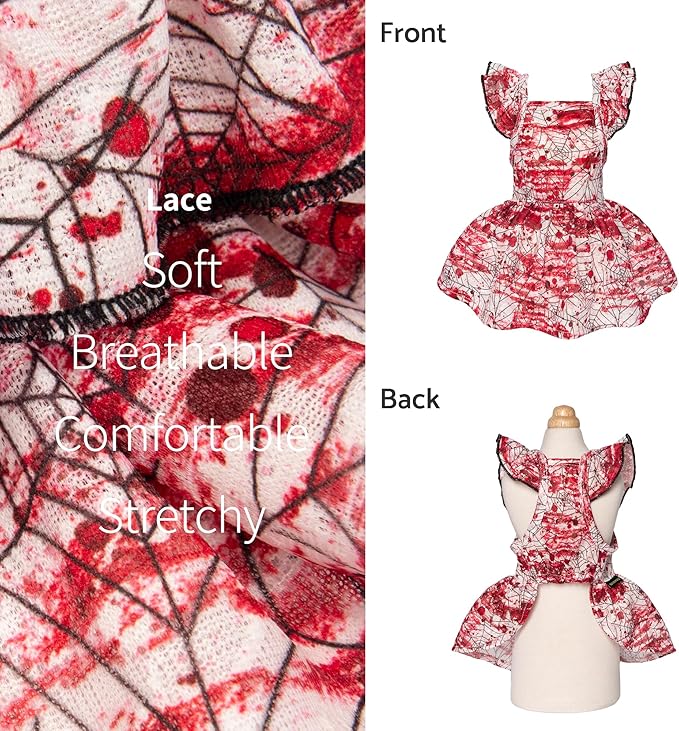 Fitwarm Halloween Spiderweb Dog Dress, Funny Dog Halloween Costumes, Doggy Clothes for Small Dogs Girl, Pet Apparel, Red, White, Black, XXS