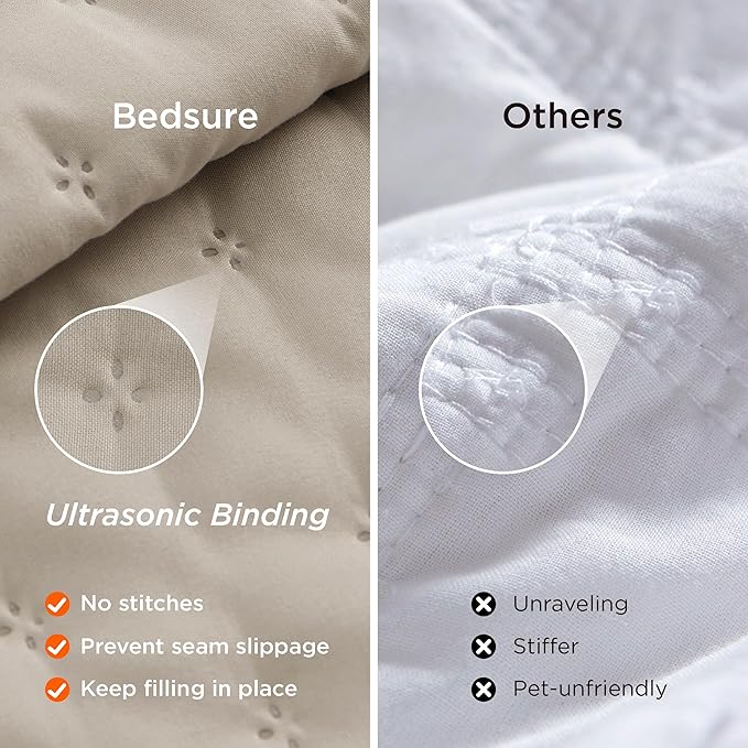 Bedsure Twin Quilt - Ultra Soft Twin XL Quilt Bedding for Dorm Decor, Lightweight All-Season Comforter, Linen Bedspread Coverlet with Clover Pattern, 68 x 86 Inches | Stitch-Free Quilting, Ultra Soft, Lightweight, Machine Washable, Pet-Friendly